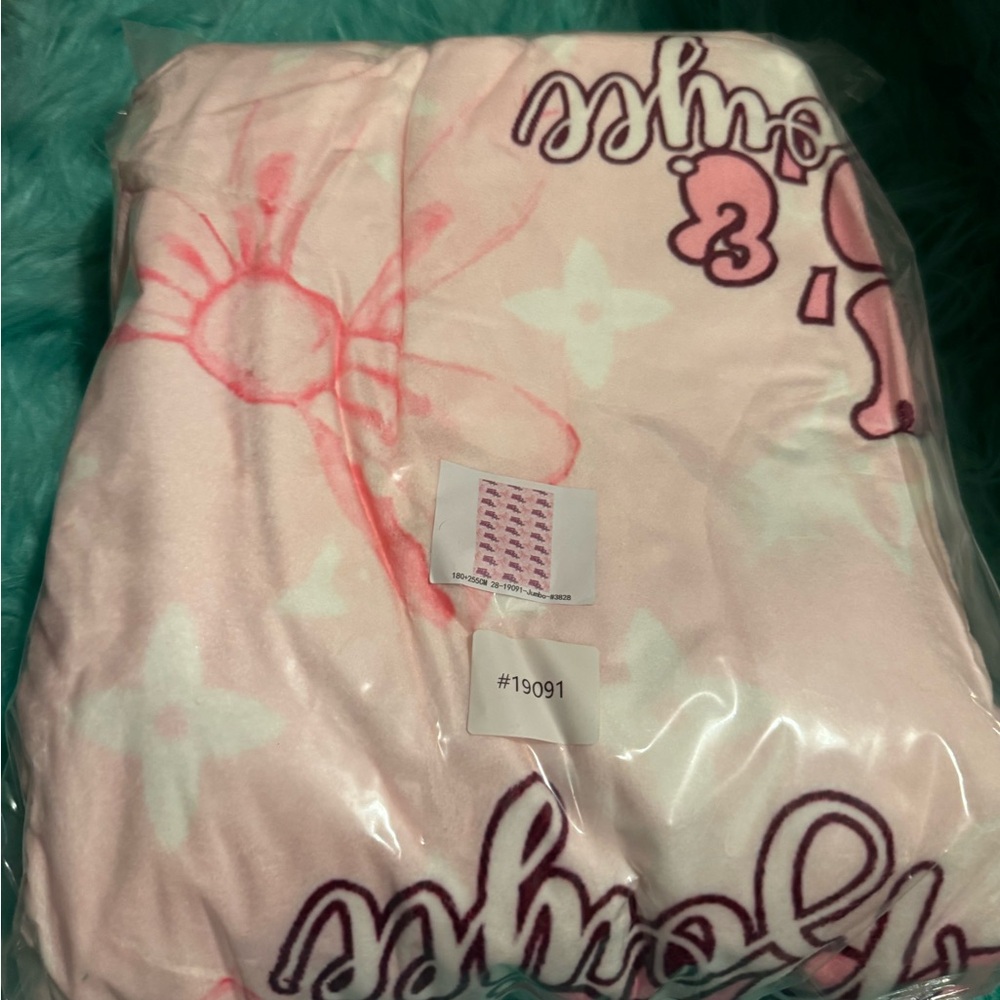 Pink and White Graphic Blanket